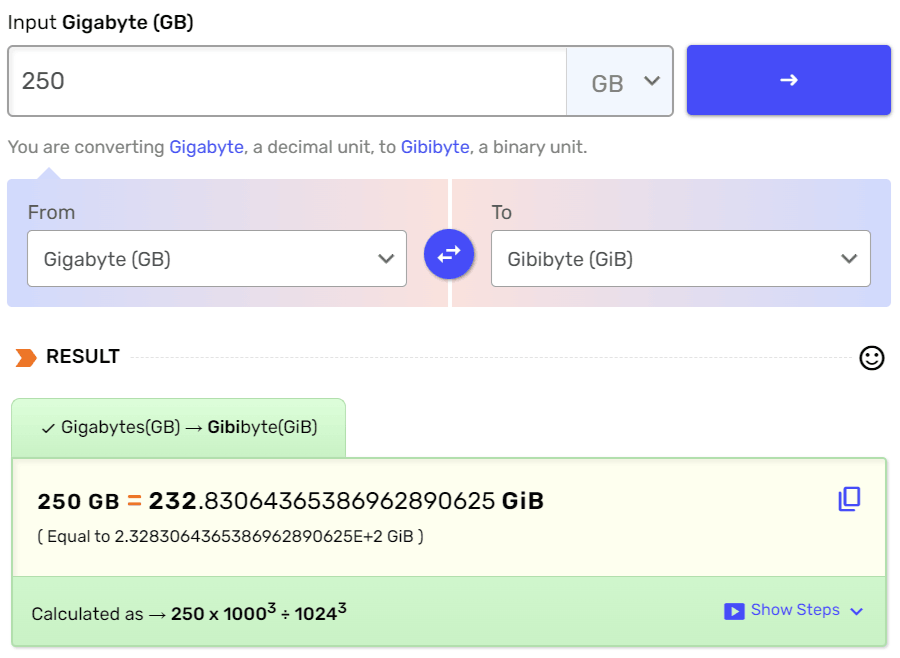 dataunits converting 25Gigabyte to Gibibyte.